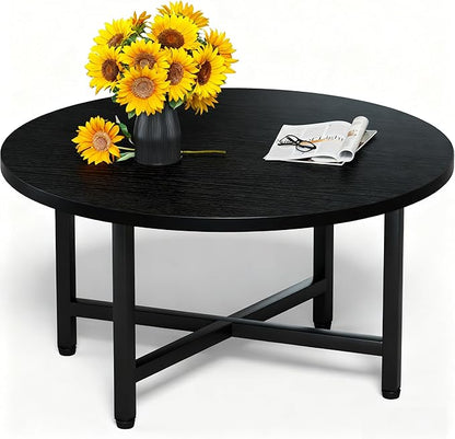 Coffee Table, 23.6" Small Coffee Tables, Black Round Coffee Tables for Living Room, Floor Table for Sitting on The Floor, Center Coffee Table with Metal Frame for Office Apartment Home