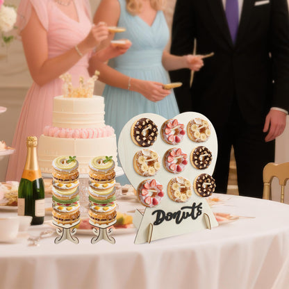 4 Pack Donut Wall Display Stand - 9 Doughnut Heart Shape Holder Board with 2Pcs Donut Tower Stand for Grow Up Party, Birthday, Wedding