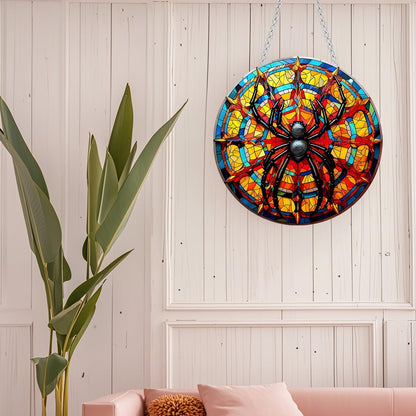 Black Spider Stained Window Hanging, 11.81 in Large Acrylic Suncatcher Window Panel Double-Sided Wall Decor for Cafe Home, Gift for Mom, Grandma, Wife, Teacher, Insect Lover