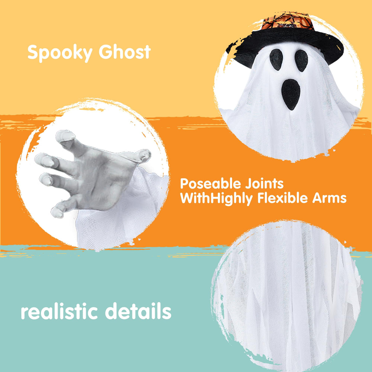 JOYIN 3 Pack 24.8" Halloween Hanging Ghost Decorations, Halloween White Flying Ghosts with Hats for Haunted House Graveyard Scene, Spooky Indoor and Outdoor Decor