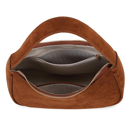CYHTWSDJ Shoulder Bags for Women, Cute Hobo Tote Handbag Mini Clutch Purse with Zipper Closure (Suede-brown)