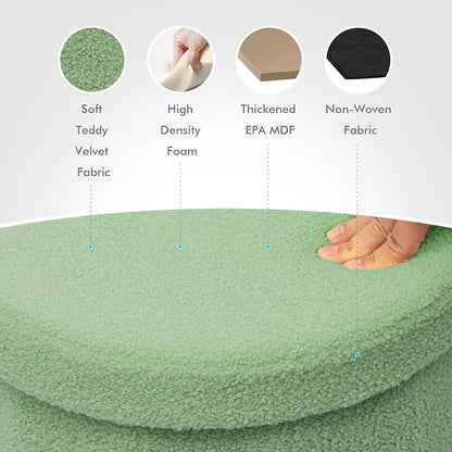 B FSOBEIIALEO Storage Ottoman Cube, Round Ottomans with Storage Foot Stool Footrest for Lving Room, Boucle Ottoman Seat for Dorm Room,Faux Teddy Fur, Green 15"x15"x13.19"
