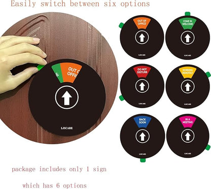 Office Door Sign, Do Not Disturb/Come in Welcome/Out of Office/In a Meeting/Back Soon/Working Remotely 6 Options, LJSCARE Privacy Door Sign 6 inch (Black)