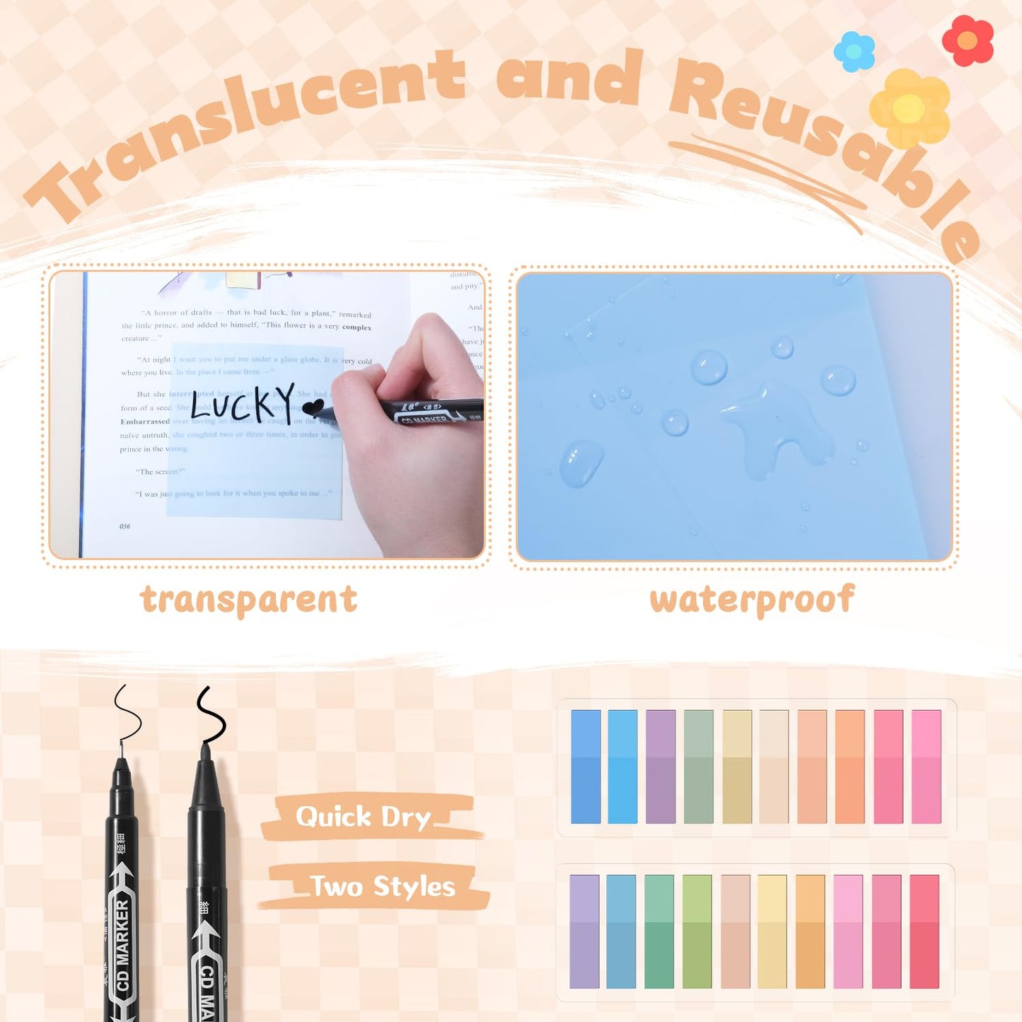 KOUDGY 49Pcs Book Annotation Kit - Aesthetic School Supplies with Cute Pen Case Highlighters Gel Pens and Marker, Sheets Transparent Index Tabs Sticky Notes Bible Study Supplies(Light Blue)