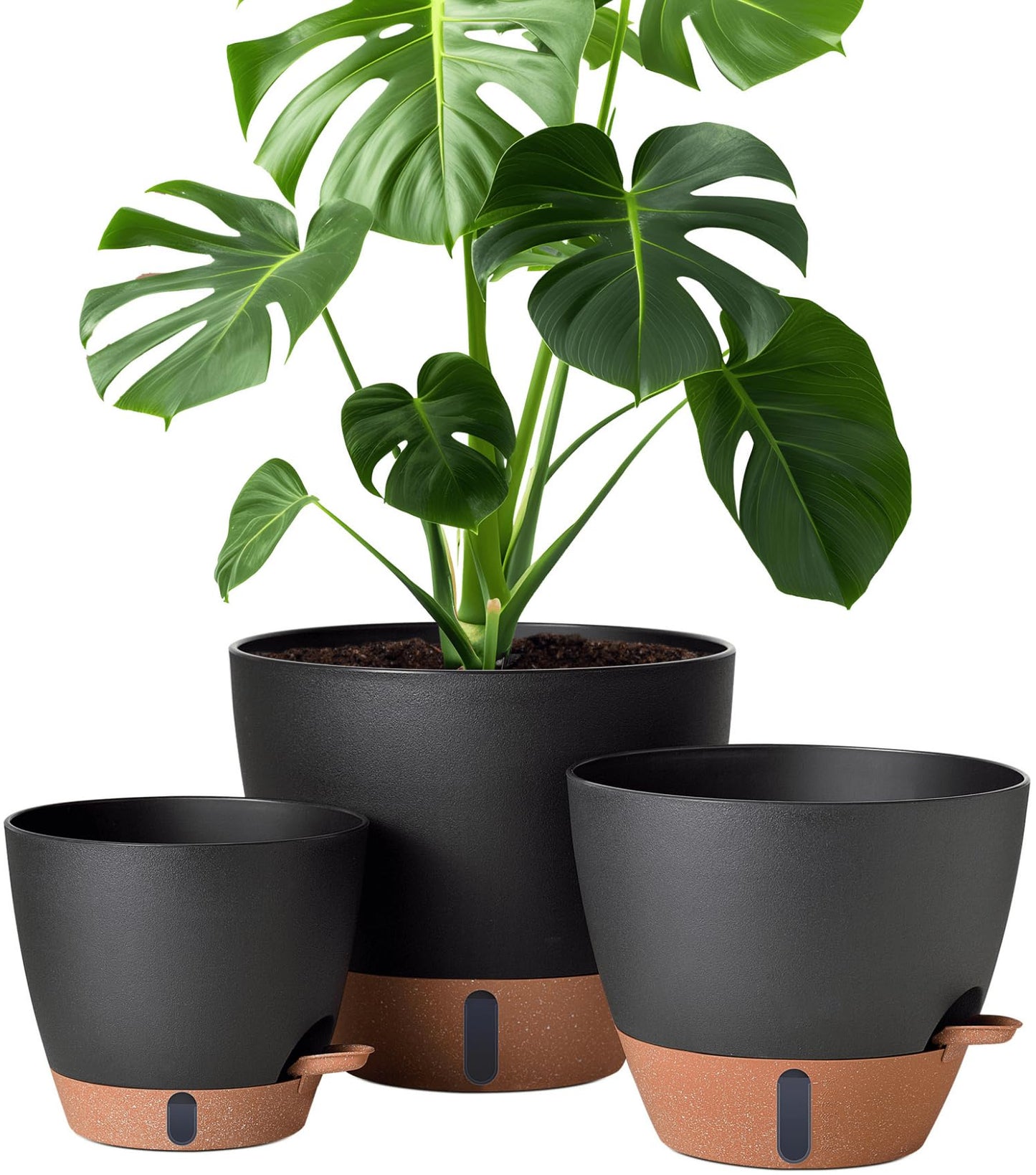 montresor 12/10/8 Inch Self Watering Pots for Indoor Plants Plastic Large Plant Pots for Outdoor Plants, Water Level Window & Spacious Reservoir Flower Pots Decorative Planter with Drainage and Tray