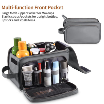 Buruis Extra Large Toiletry Bag for Men, Travel Toiletry Organizer Dopp Kit Water-resistant Shaving Bags, PU Leather Cosmetic Bathroom Shower Bag for Toiletries, Grooming, Accessories (Grey)