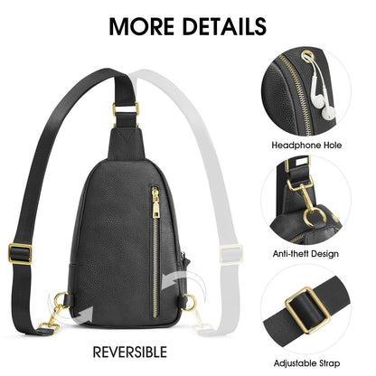 Kattee Sling Bag for Women, Leather Fanny Packs Crossbody Purse, Small Chest Bag with RFID Blocking, Black