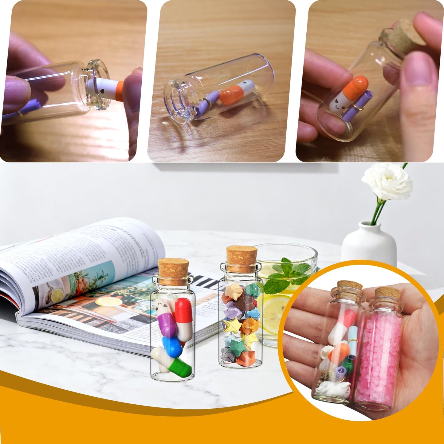 Ainswei 30Pcs 12ml Mini Glass Bottles with Cork Stoppers - Small Clear Vials for DIY Crafts, Wedding Favors, Halloween Decor, Wishing Spell Jars, Includes Funnel-(22 * 60 mm)