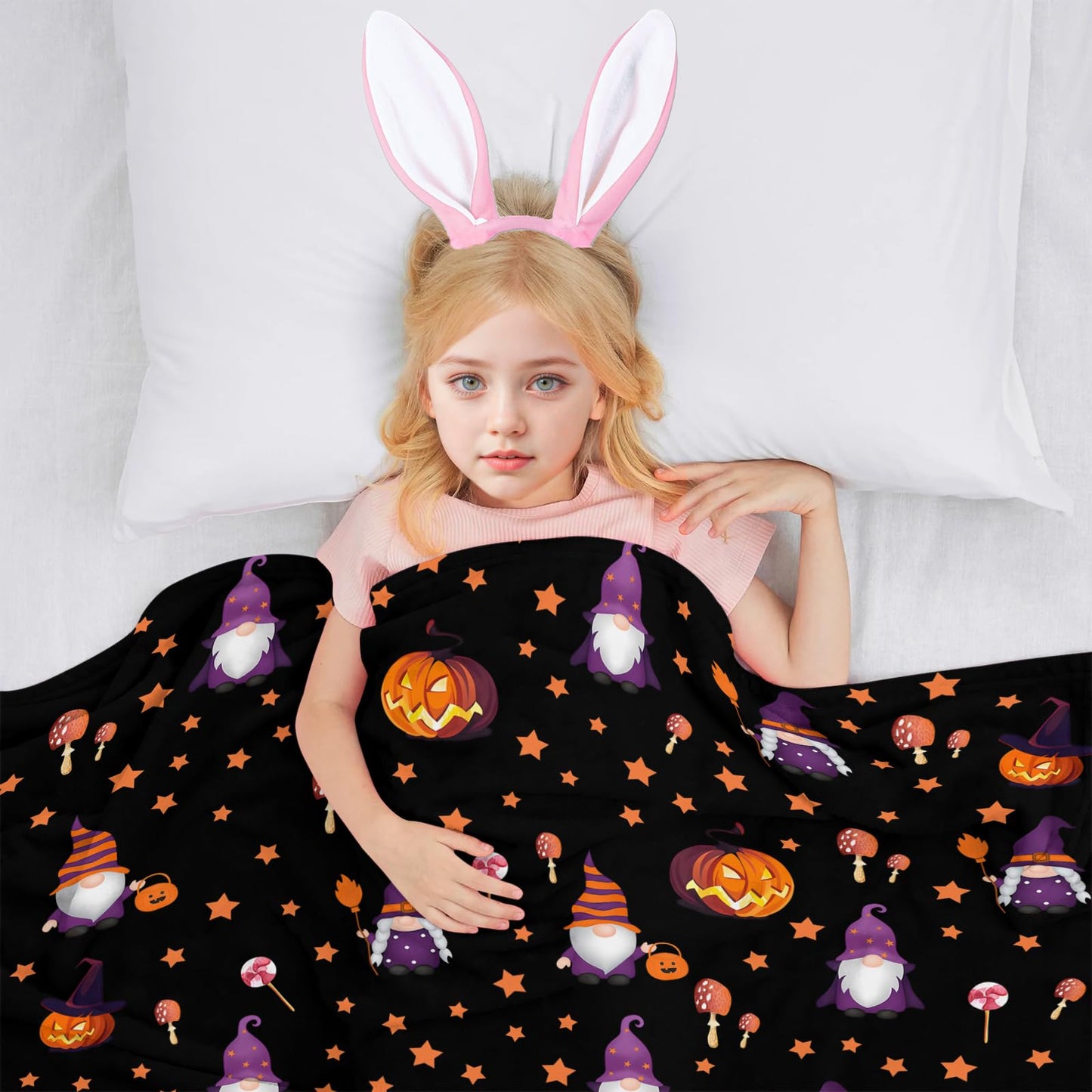 Halloween Blanket Cute Gnome Pumpkin Black Blanket Halloween Lightweight Throw Blanket for Women Kids Soft Cozy Fleece Couch Living Room 40x50 inches