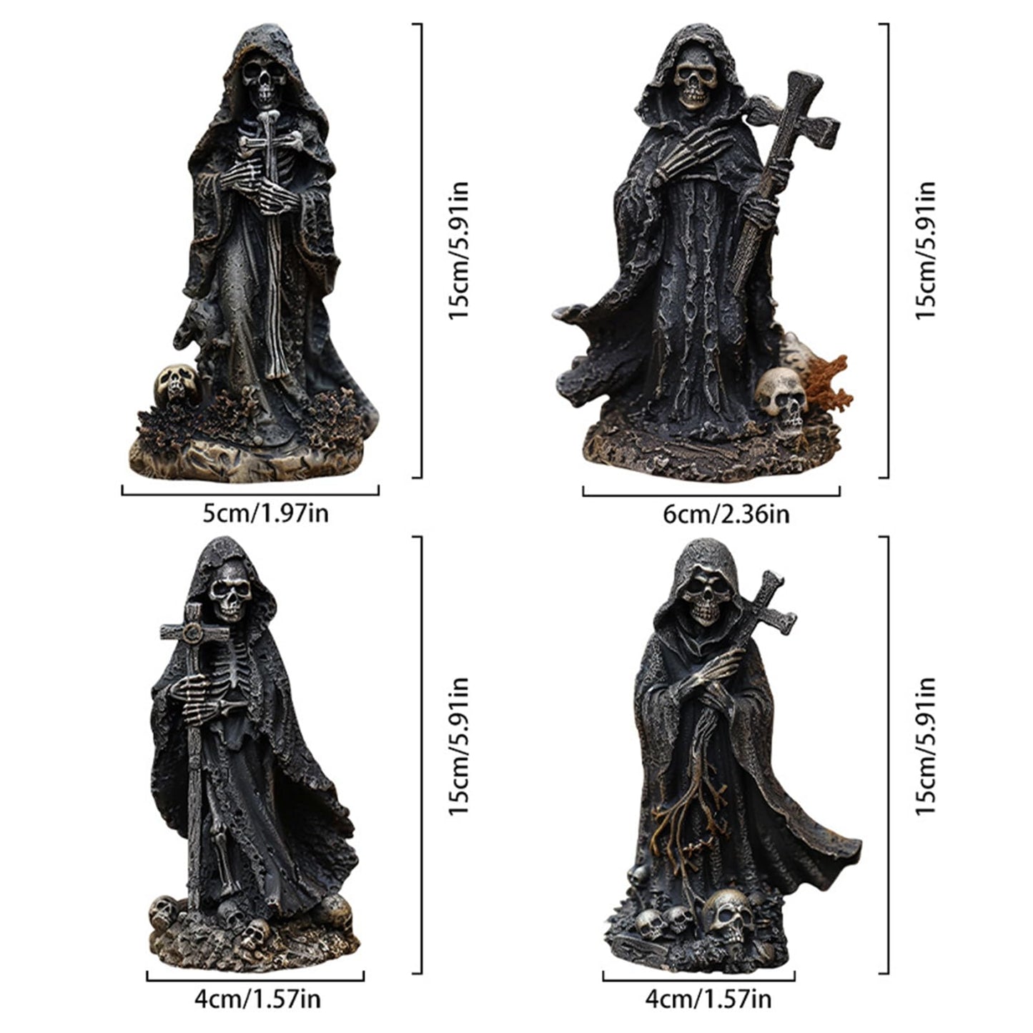 MBVBN Halloween Skeleton Statue - Gothic Decor with Skull Resin Art Sculpture, Cross Cloak Skeleton for Table Decor