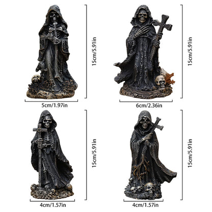 MBVBN Halloween Skeleton Statue - Gothic Decor with Skull Resin Art Sculpture, Cross Cloak Skeleton for Table Decor