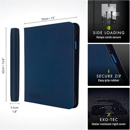 Vault X 12 Pocket Zip Binder, 480 Cards, Exo-Tec Material, 20 Side-Loading Pages (Blue)
