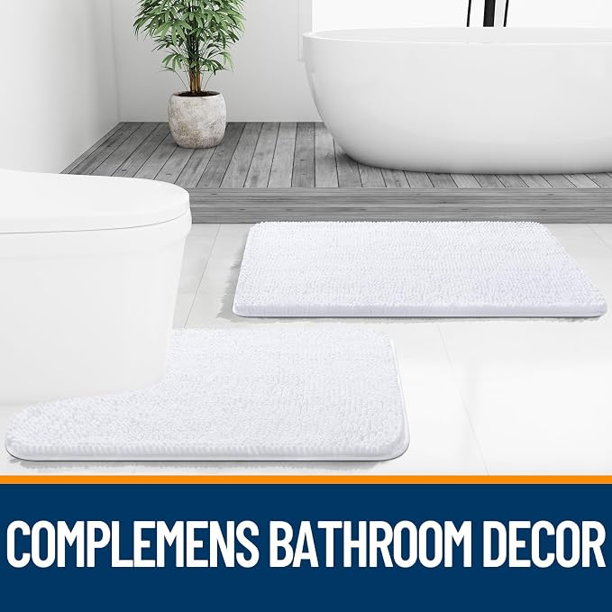 OLANLY Large Bathroom Rugs 40x24, Extra Soft Absorbent Chenille Bath Rugs, Rubber Backing Quick Dry, Machine Washable Bath Mats for Bathroom Floor, Tub and Shower, Home Decor Accessories, White