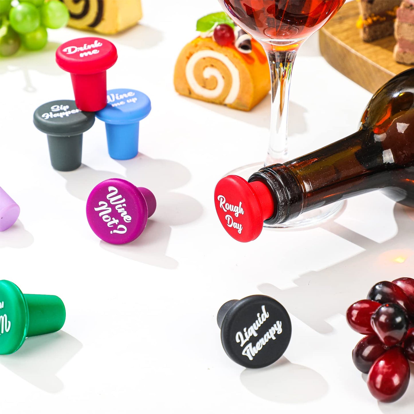 Sintuff 12 Pieces Funny Silicone Wine Bottle Stoppers Reusable Beer Bottle Stopper Beverage Beer Champagne Wine Storage Keep Fresh Tools for Wine Bottles Supplies Gift