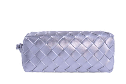 SOHGJADB Woven Purse For Women Handmade Woven Evening Bag Pu Leather Wallet Fashion Crossbody Purse (Silver)