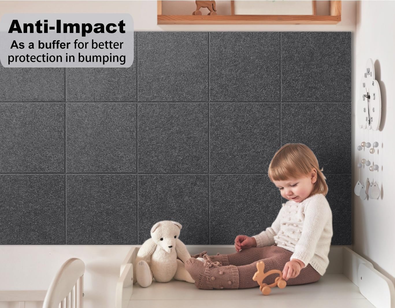 G Gamit Felt Wall Tiles Bulletin Board Large Cork Board Alternative 6 Pack 11.81”x11.81”x0.47” Felt Pin Board Tack Board with Safe Removable Adhesive Tabs for Home Office School 36x24 (Charcoal Grey)