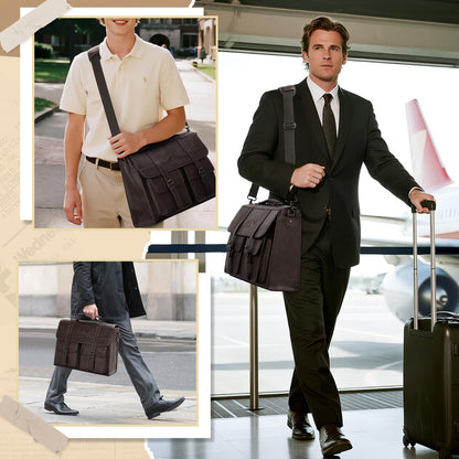 RAINSMORE Mens Messenger Bag 17 Inch Vintage Leather Laptop Briefcase Magnetic Closure Large Satchel Computer Shoulder Bag for Office Travel College, Coffee