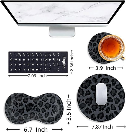 Mouse Pad+Mouse Wrist Rest Support Set+Coaster,Memory Foam Ergonomic Easy Typing Pain Relief,Non-Slip Rubber Base Small Mousepad for Computer,Laptop,Home & Office,Leopard Print