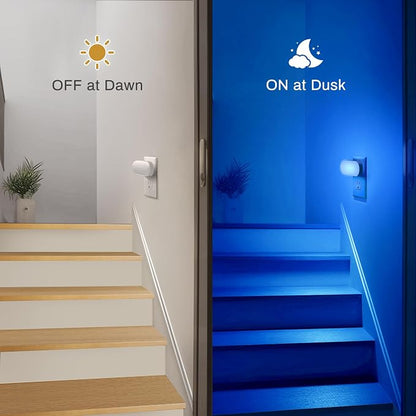 DORESshop Blue Night Light, Auto On/Off, 0-100 LM Adjustable Brightness, Dimmable Plug Into Wall Night Light for Kids Room, Bedroom, Stair Lights, Blue, 1W, 2 Pack