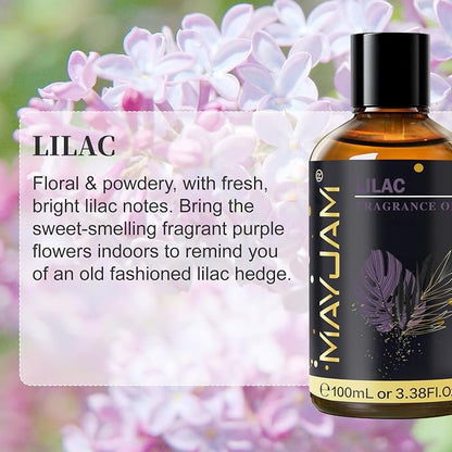 Lilac Fragrance Oil Essential Oil, MAYJAM 3.38FL.OZ Lilac Oil for Diffusers for Home, Long Lasting Scented Oils for Soap Candle Making - 100ML