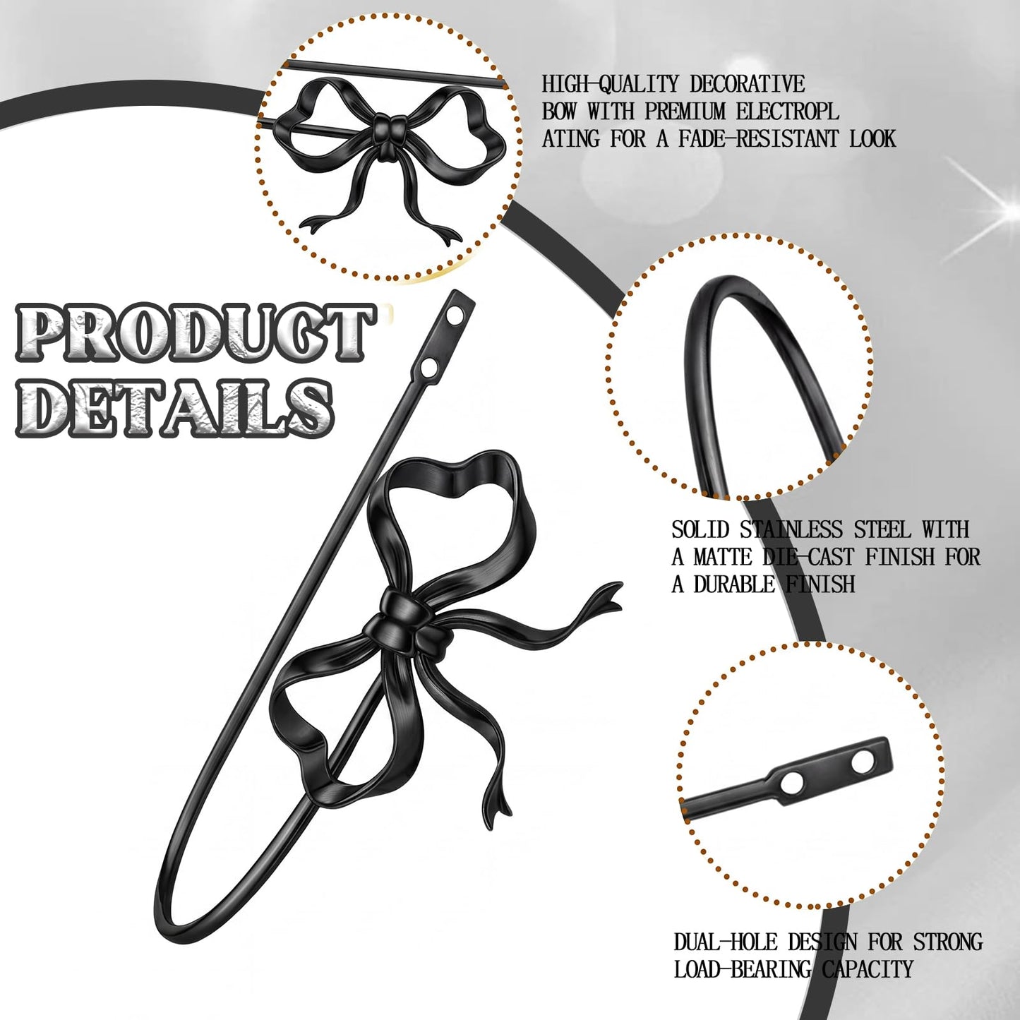 Otoolling 2 Pack Black Metal Bow Curtain Holdbacks Wall Mounted Curtain Hold Backs Curtains Modern Tiebacks Decorative Window Drapery Tiebacks with Bow Finials for Living Room Bedroom Office Home