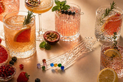 GET FRESH Glass Cocktail Stirrers Set – 8pcs Reusable Long Coloured Borosilicate Glass Swizzle Sticks for Cocktails and Drinks