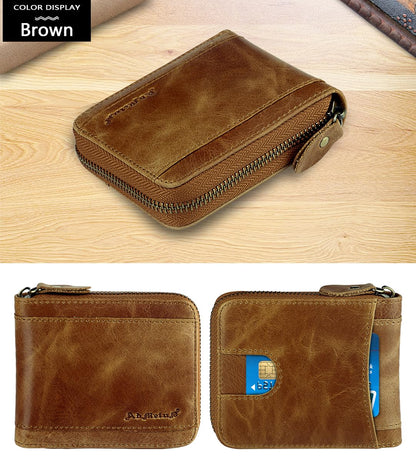 Mens RFID Blocking Wallets Zipper Leather Wallet for Men Bifold RFID Card Holder Tan