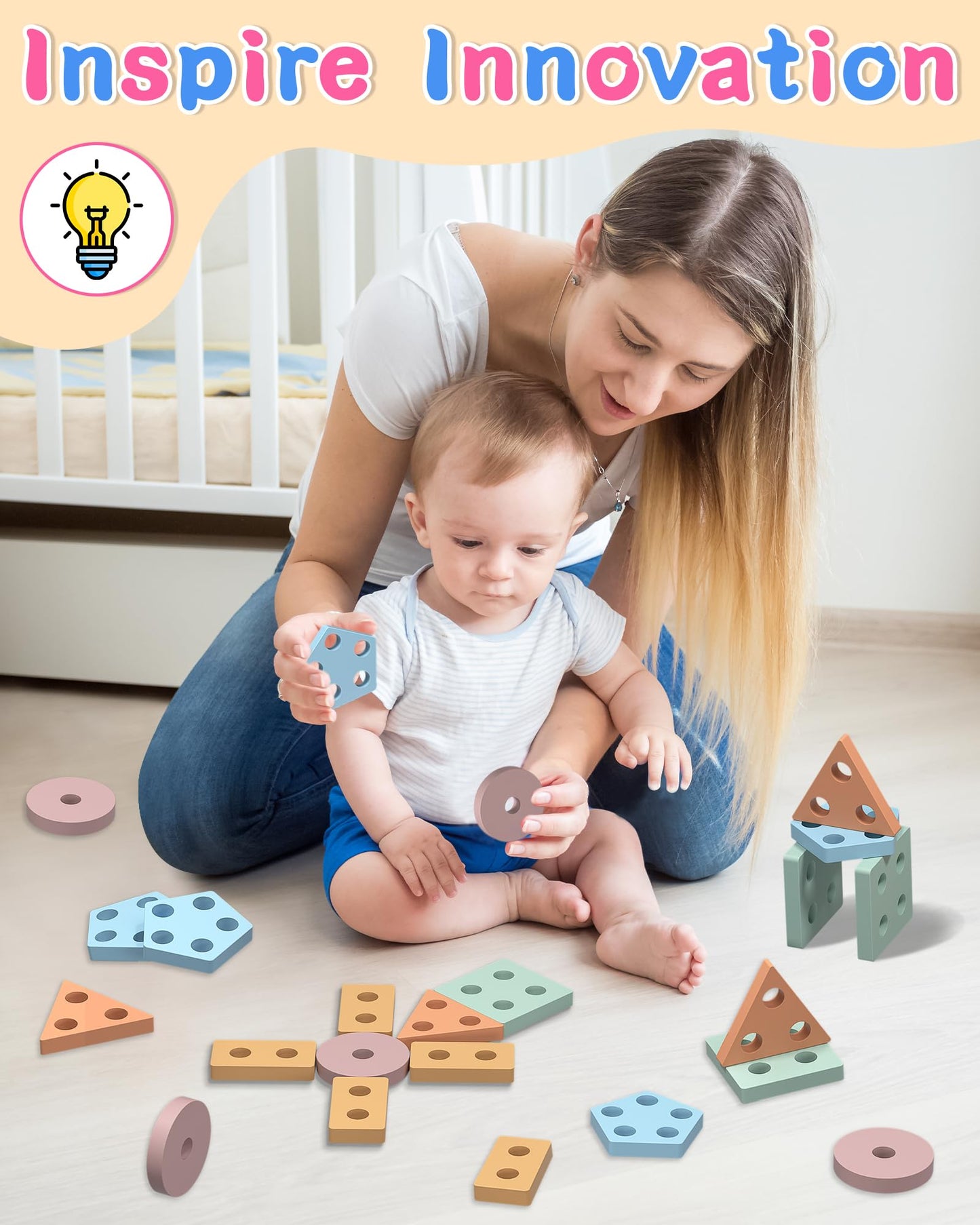 kecristv Montessori Toys for 1 2 Year Old Girl and Boy Birthday Gifts, Shape Sorter Wooden Toys for Toddlers Age 1-3 2-4, Learning Educational Sensory Stacking Toy Toddler Puzzles