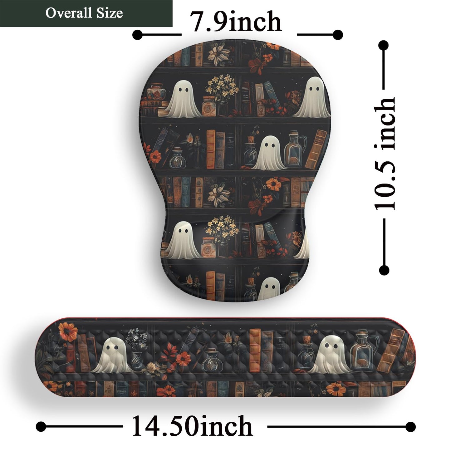 Ghost Book Mousepad with Wrist Rest Halloween Computer Keyboard Mouse Pad Black Cute, Mouse Pad with Wrist Rest for Computer Keyboard, 2 In1 Mousepad with Wrist Support Easy Typing&Relieve Wrist Pai