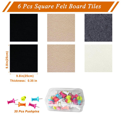 HULAVO Square Felt Cork Bulletin Board Tiles, Self Adhesive DIY Felt Pin Board for Wall 30" x 20" with 35 Pushpins for Office School Home Wall Decor Stickers Memos Photos Display (Gradual Grey& Camel)