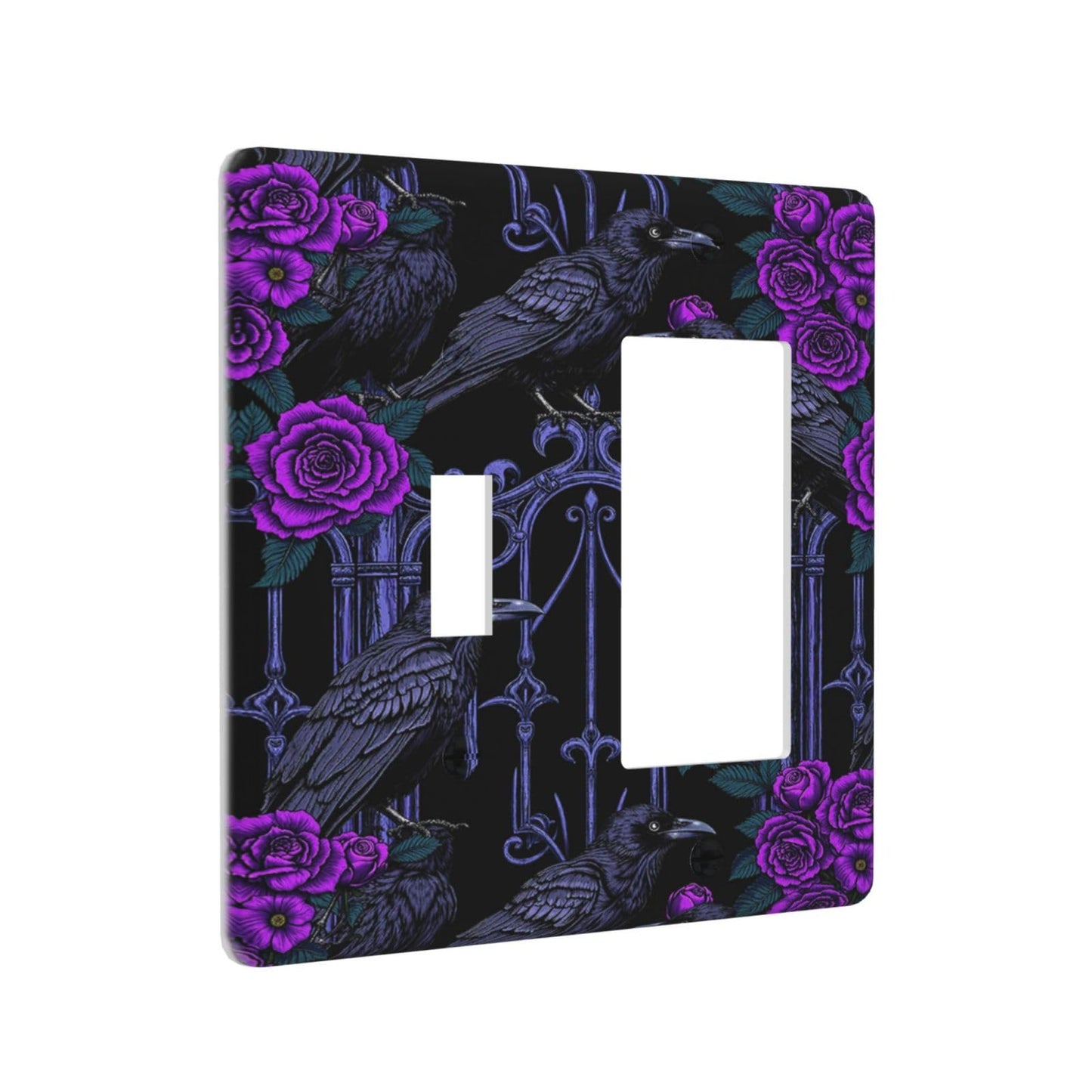 Naiqadnehz Outlet Covers Gothic Style Crow Purple Flowers 1 Toggle 1 Rocker Combination Decorative Wall Plate Light Switch Cover Plate Electrical Switch Plates for Bedroom living Room Decor