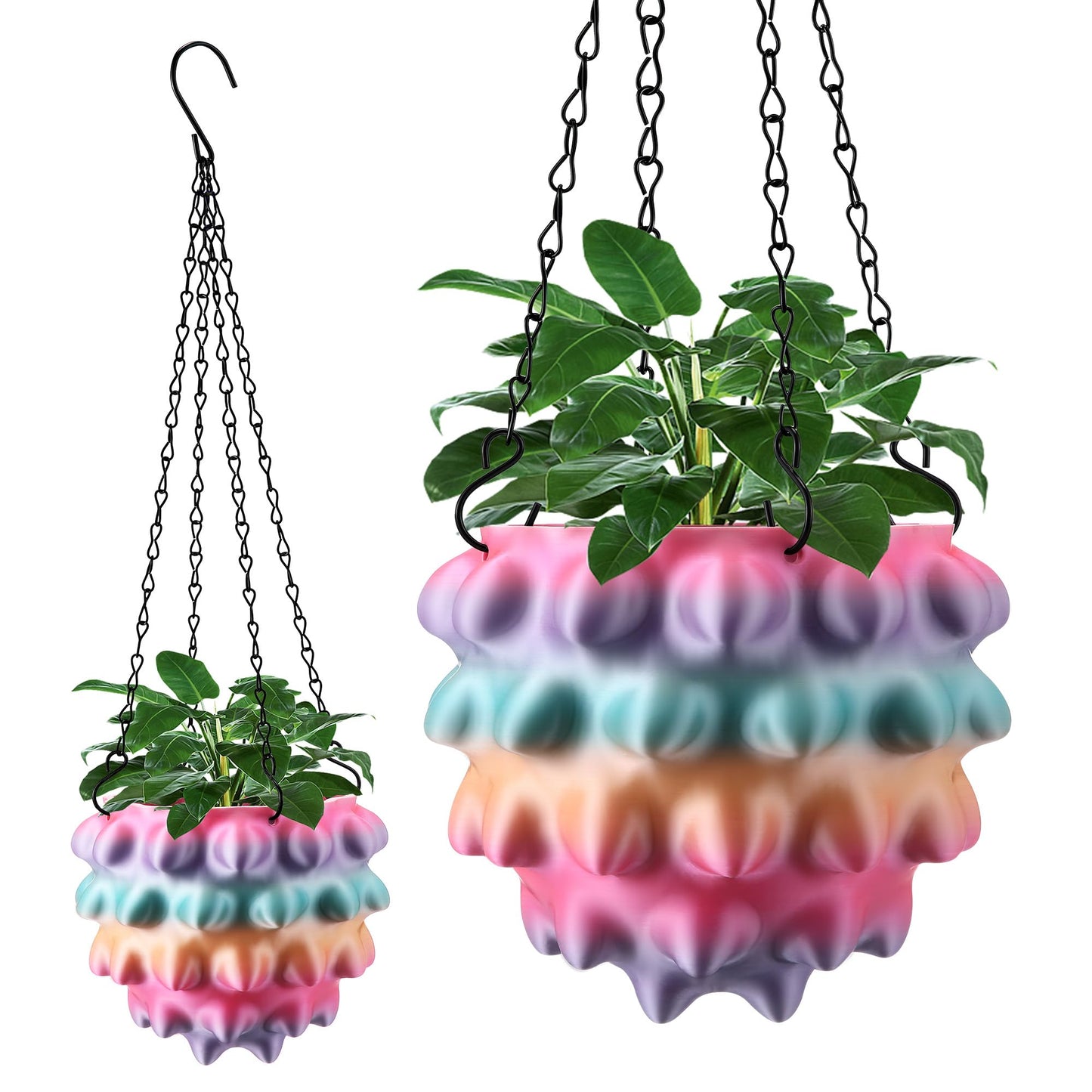 Enhon 7 Inch Hanging Planters for Indoor Plants, Unique Hanging Pots for Plants with Drainage and Hanger Baskets Hangers, Spiked Orb Plant Hanger, Silky Rainbow Finish