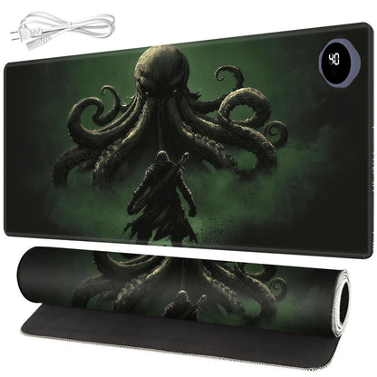 FKIUBWRY Heated Desk Pad Heated Mouse Pad - 31.5x13 Inch,3-Level Temp (104℉-122℉) 3-Hour Auto Shut-Off,Leather Waterproof Heated Desk Mat Hand Warmer for Home Office Gaming,Octopus Warrior Green
