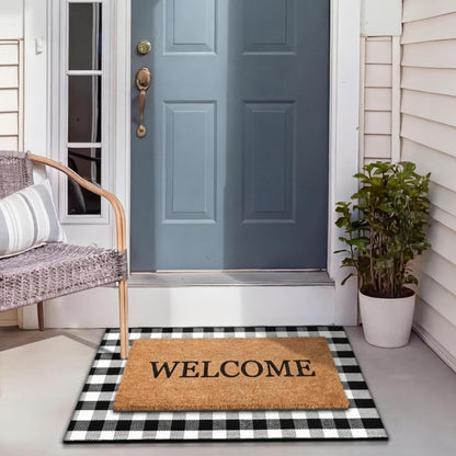 Drydiet Black and White Checkered Area Rug 27.5" x 43" Cotton Woven Washable Buffalo Plaid Outdoor Rug for Layered Door Mat Farmhouse Front Porch Entryway Indoor Outdoor