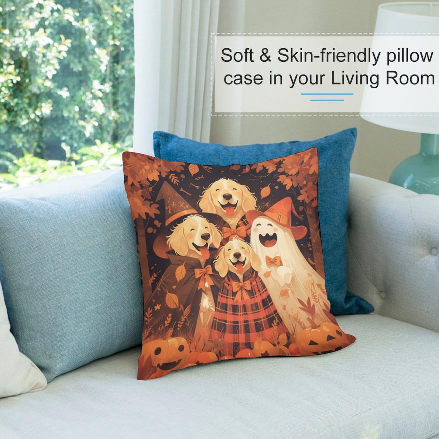Joyidec Pack of 4 Fall Fall Leaves Dog Halloween Decorative Throw Pillow Covers 22 x 22, Soft Square Cushion Case Pillow Cases Set for Farmhouse Home Couch Sofa Decor, Christmas Pillows Decorations