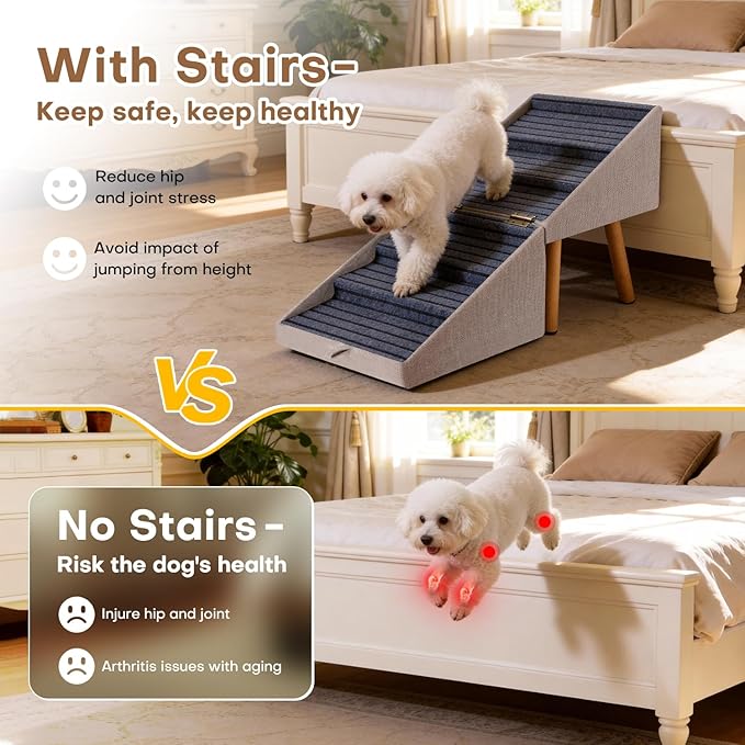 Dog Stairs for Small Dogs, 2-in-1 Pet Steps & Ottoman | Foldable Dog ramp for Couch, Non-Slip Wooden Pet ramp for Puppy Senior Injured Dogs (Light Brown, XXL(21.06H))