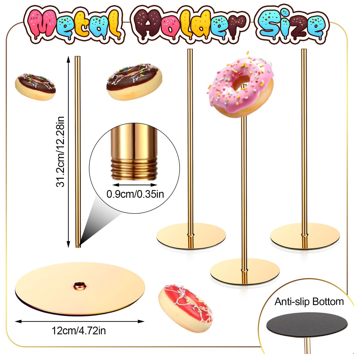Otoolling 2 Pcs Metal Donut Display Stand Tower Bagel Holder Cake Stand Dessert Table Doughnut Holder Display Tower for Birthday Wedding Party and Donut Themed Party Decorations (Gold)