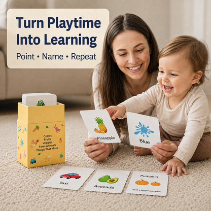 Flash Cards for Toddlers 1–3 – 55 Thick & Durable Learning Flashcards, First Words, Real-Life Images, Montessori Toy 12+ Months