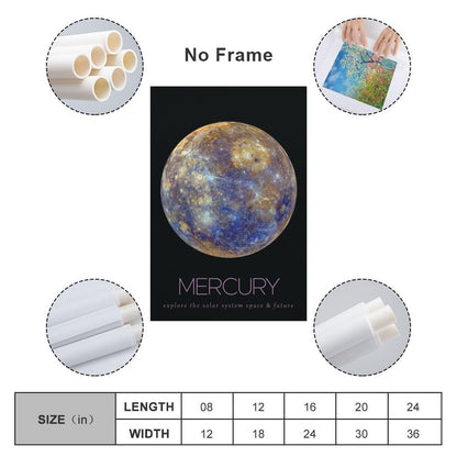 LGDSBHH Minimalist Mercury Solar System Canvas Wall Art - Educational Space Planet Poster - Science Classroom & Kids Bedroom Decor - 12x18 Inch (Unframed)