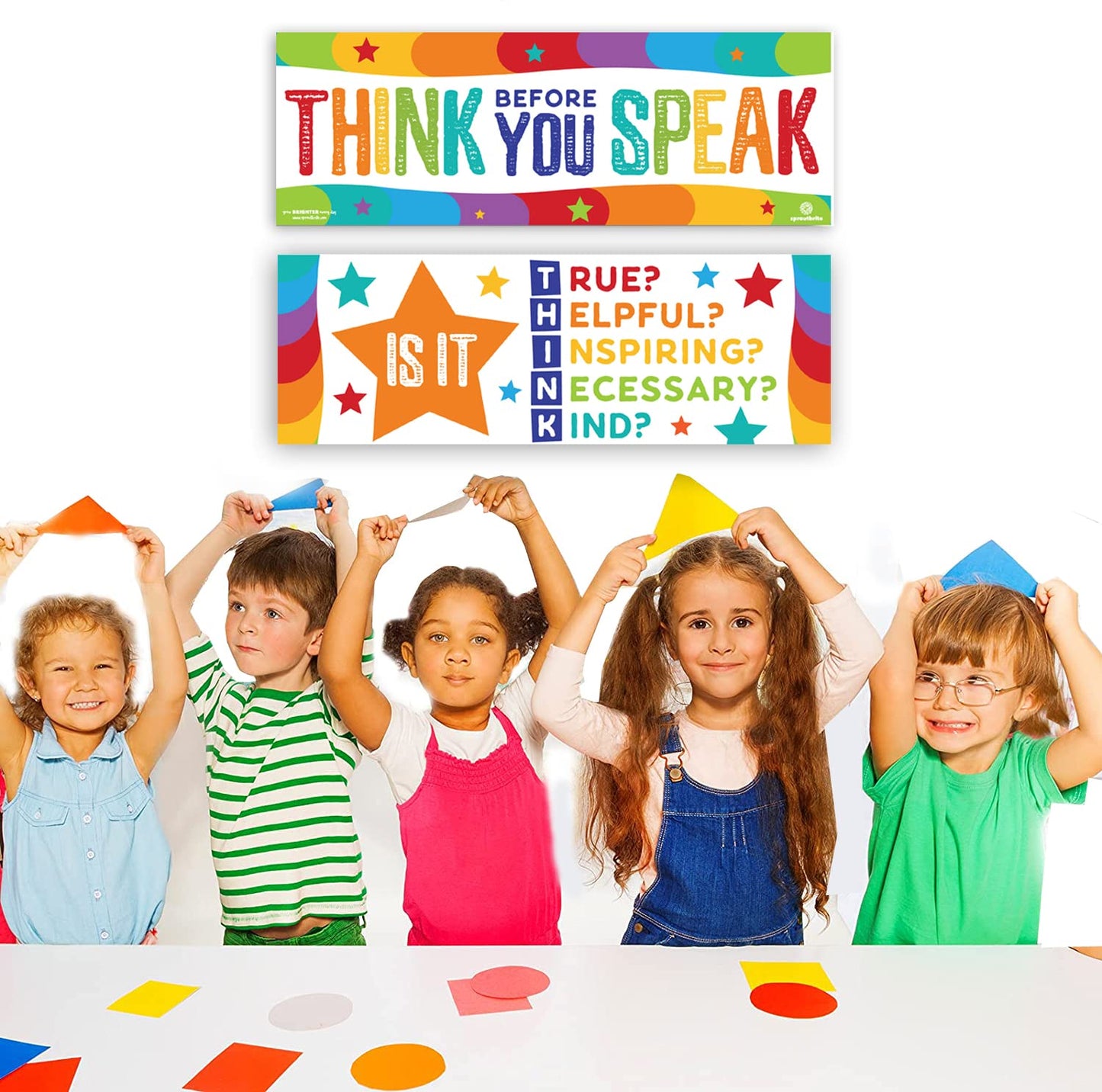 Sproutbrite 2 Pack 13.5"x39" Large Posters for Classroom - Banner and Poster for Teachers - Mindfulness Posters for Classroom and Wall Decor for Pre School, Elementary and Middle School - Promotes Positive Communication