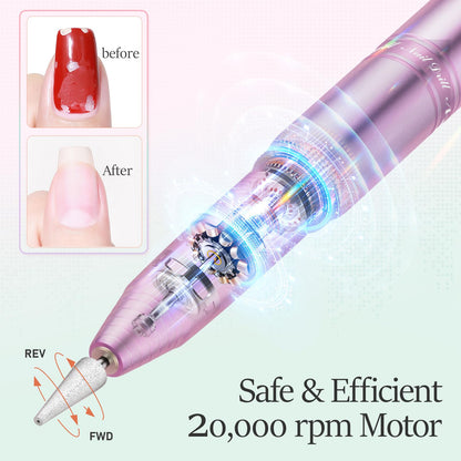 20000RPM Electric Nail Drill Compact Portable Efile Professional Manicure Pedicure Nail File Drill Kit for Acrylic, Gel Nails and Home Salon Use