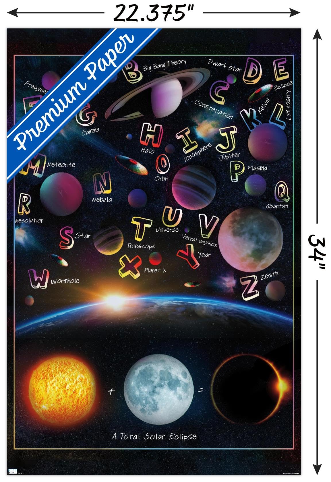 Trends International Ali Chris - The Solar System: Total Eclipse Letters Wall Poster, 34L x 22.4W, Premium Poster & Clip Bundle