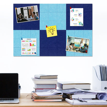 HULAVO Large Square Felt Cork Board Tiles, Self Adhesive DIY Felt Bulletin Board with 35 Pushpins for Office School Home Wall Decor Stickers Memos (Dark Blue & Sky Blue)