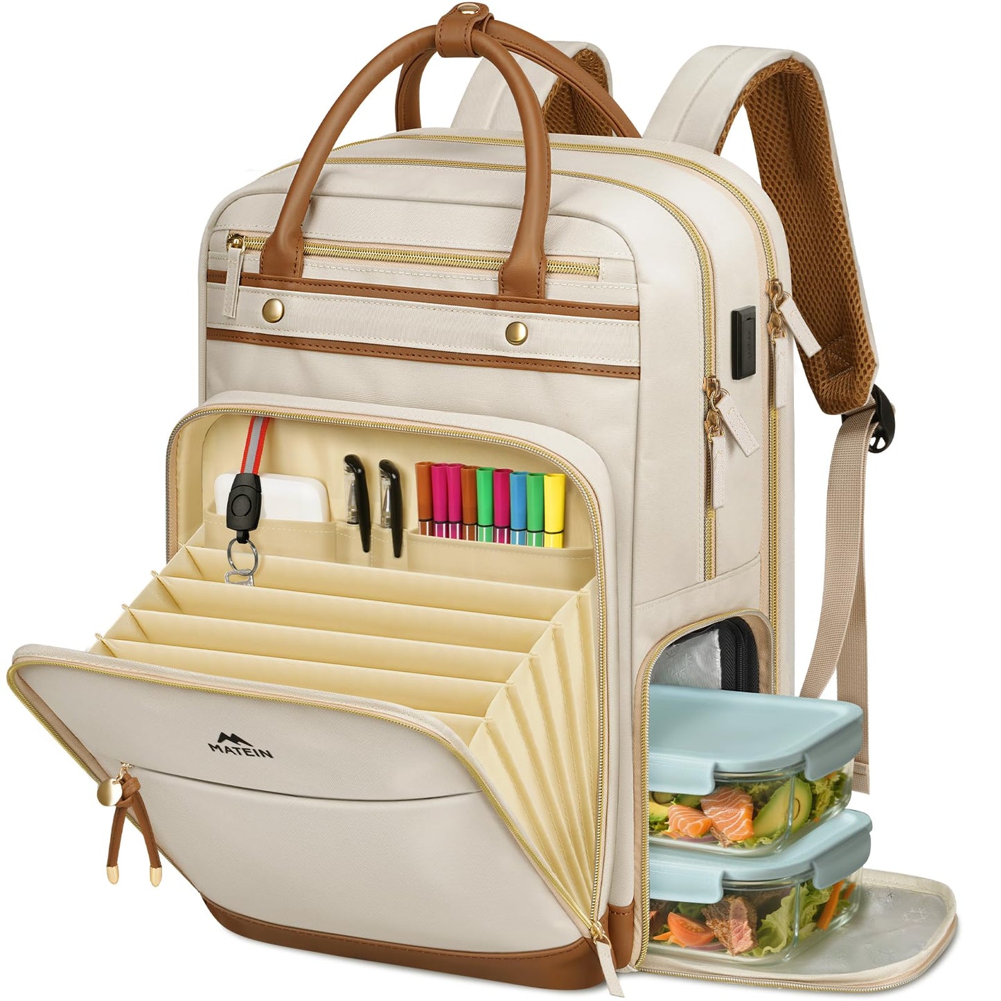 MATEIN Teacher Backpack with Lunch Compartment Detachable, 15.6 Inch Laptop Backpack with Organized Pocket, College Computer Work Backpacks Meal Prep Bag Gift for Women Nurse Commute Office