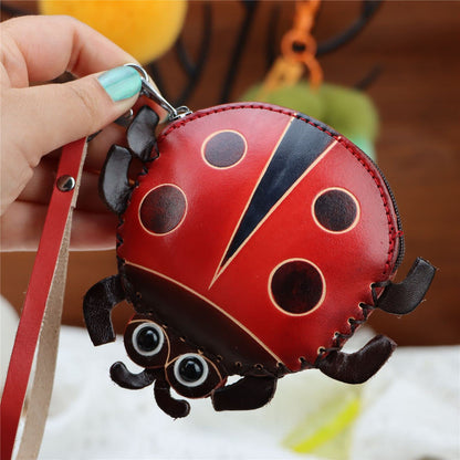 Fanyixuan Vegetable Tanned Leather Cowhide Ladybug Coin Purse Suitable For Storing Coins Keys Lipstick Creative Gift Clutch Bag