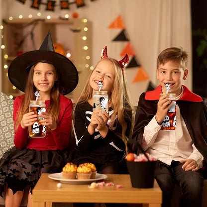 Halloween Glass Cups– 18oz Halloween Cups with Lid & Straw & Straw Covers, Ghost Tumbler Boo Basket Ghost Mug Iced Coffee Cup Decor Indoor