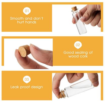 Gerrii 150 Pcs 15 ml Mini Glass Bottles with Wood Cork Stoppers, Mini Potion Glass Vials Small Clear Bottles Wishing Message Spell Tiny Jars Sand Art for Halloween Decoration Wedding DIY Favor