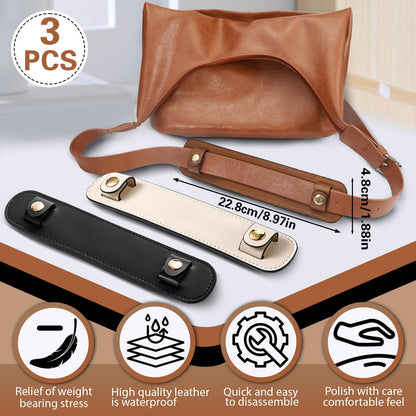 Realand 3Pcs Removable Leather Shoulder Strap Pad Replacement Pressure Relief Shoulder Pads for Women Cover for Tote Bag Handbag Purse, Backpack Strap Pads, Black White Brown