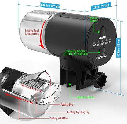 Automatic Fish Feeder for Aquarium, Vacation, 7, 14 Day Auto Food Dispenser with Timer, 200ml Large Capacity, Battery Powered, Ideal for Turtle/Fish Tank Aquarium Accessories, Batteries Included