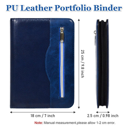 SAYEEC Executive Conference Folder A5 Zipped Portfolio Binder Faux Leather Padfolio Refillable Business Notebook Organizer with Calculator Loose Leaf Paper Gift for Man Women